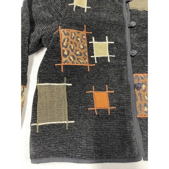 Vintage Alex Kim Embroidered Jacket Blazer Style Black Patches Women's Large - Picture 2 of 7